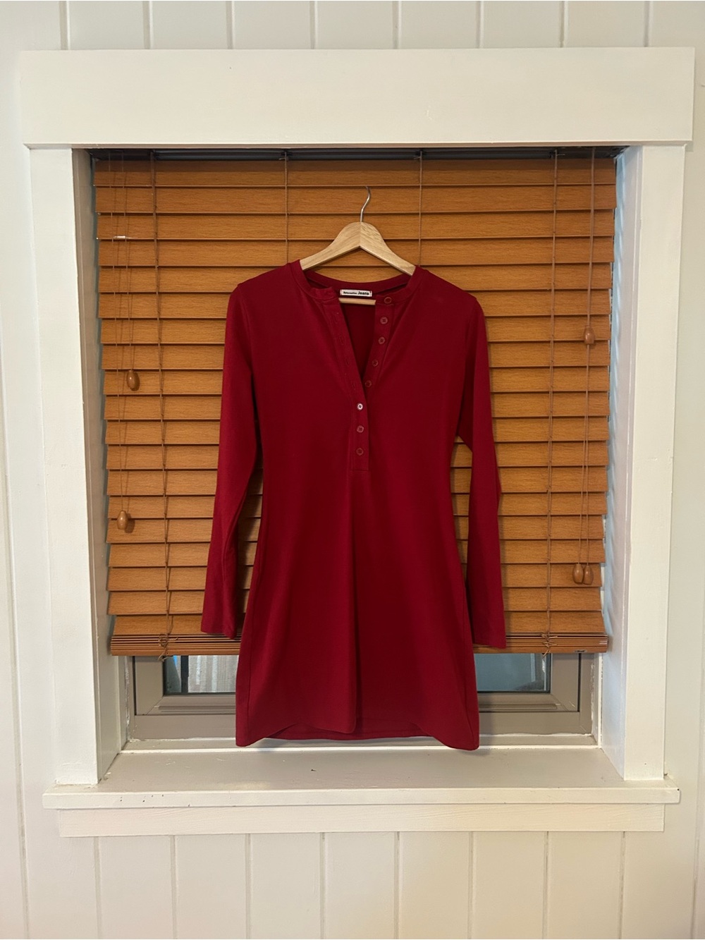 Reformation - Red Long-Sleeve Henley Mini Dress